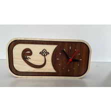 Vav Motifli Ahşap Dekoratif El Yapımı Hediyelik Masa Saati