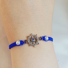 Crystal Atelier Zirkon Taşlı Nazar Boncuk Dümen Bileklik, İnci Bileklik, İncili Bileklik, Barok İnci Bileklik, Makrome Bileklik, İp Bileklik, Örgü Bileklik, Unisex Bileklik, Nazar Boncuk Bileklik