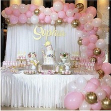50' Li Pembe-Metalik Beyaz-Krom Gold Doğum Günü Konsepti Balon Zinciri Seti