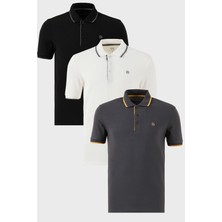 Buratti Pamuklu Slim Fit Şerit Detaylı Düğmeli Polo Yaka 3'lü T Shirt Erkek T Shirt 5902118S3