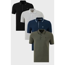 Buratti Pamuklu Slim Fit Şerit Detaylı Düğmeli Polo Yaka 4'lü T Shirt Erkek T Shirt 5902118S4