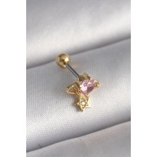 Yeni Xd Çelik Gold Renk Pembe Zirkon Taşlı Sallantı Detay Tragus Piercing Kampanyalı
