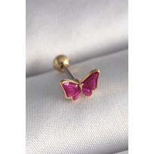 Yeni Xd Çelik  Renk Pembe Kelebek Model Tragus Piercing Kampanyalı