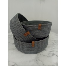 Mediterian El yapımı çok amaçlı 3'lü hasır sepet, şık ve kullanışlı gri renkli küçük set