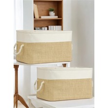 Mediterian İki’li Büyük Boy Jüt Sepet, Dolap İçi Çok Renkli Kumaş Düzenleyici