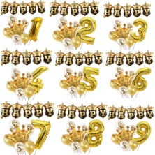 Happy Yazılı Gold Konfetili 1 Yaş Rakam Balon Set