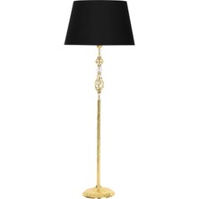 Siyah Konik Başlık Gold Kaplama Helezon Kristal Metal Tek Ayaklı Lambader