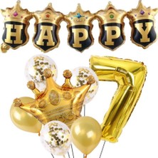 Happy Yazılı Gold Konfetili 7 Yaş Rakam Balon Set