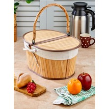 Mediterian Bambu oval piknik sepeti, şık ve hafif kahverengi, dayanıklı ve kullanışlı tasarım