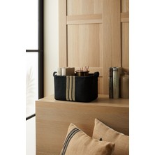 Mediterian Çizgili siyah jüt saklama sepeti, 30x21x18 cm, doğal ve şık düzen sağlar