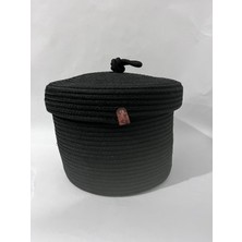 Mediterian Çok Amaçlı Siyah Hasır Sepet, Banyo ve Mutfak Organizer, 25x15 cm, 1 Parça