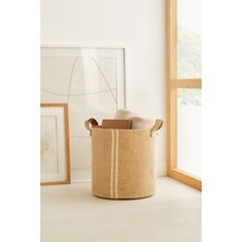 Mediterian Çizgili jüt saklama sepeti, katlanabilir, çocuk odası ve dolap içi düzenleyici