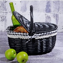 Mediterian Şık Siyah Hasır Piknik Orta Sepeti, kullanışlı ve hafif taşımalı tasarım