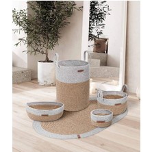 Mediterian El Yapımı Gri Pamuklu Hasır Dekoratif Sepet 36x42cm