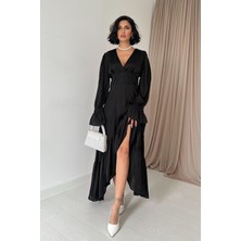 Elbee Fashion Woman Siyah Büzgülü Asimetrik Elbise