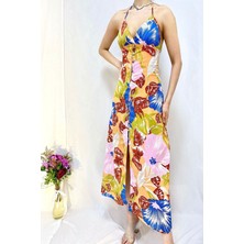 Elbee Fashion Woman Sırt Dekolteli Keten Elbise