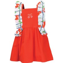 Mininio Kız Bebek Kırmızı Cherry Kolları Fırfırlı Elbise (9 Ay - 4 Yaş )