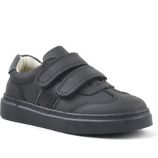 Rakerplus Hakiki Deri Siyah Cırtlı Çocuk Spor Ayakkabı Sneaker