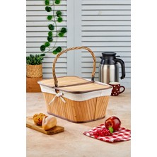 Mediterian Bambu Diktörtgen Piknik Sepeti, Şık ve Kullanışlı, Kahverengi, Orta Hacim, 1 Parça
