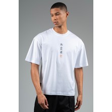 Maraton Oversize Erkek Bisiklet Yaka  Beyaz- T-shirt