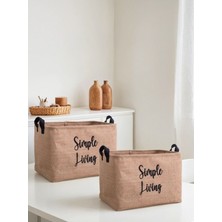 Mediterian Jüt Baskılı 2'li Küçük Boy Düzenleyici Saklama Sepeti Bej 15x25x18