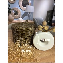 Mediterian Çok Amaçlı Jüt Kapaklı Düzenleyici Sepet ve Saksılık, 26-20, Küçük Boy