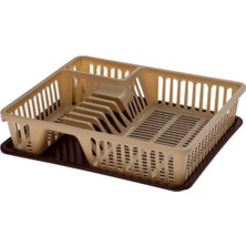 Mediterian Küçük ve şık kahverengi plastik tabak kurutmalık, tek katlı, hafif ve kullanışlı