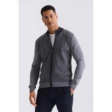 Jakamen Gri Slim Fit Fermuarlı Triko Hırka