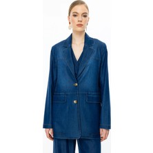  Ekol Çift Düğmeli Astarsız Ceket Indıgo 04102