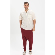 Eliş Şile Bezi Kısa Kol Şile Bezi Tek Cepli Hakim Yaka Erkek Tshirt Krem