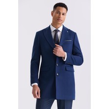 Jakamen Koyu Lacivert Slim Fit Sivri Yaka Kaban