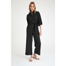 Barbora Yazlık Gömlek Yaka Keten Tulum