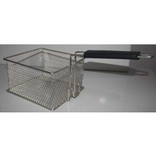 Mediterian Gri renkli 21x19 cm metal fritöz sepeti, arkadan asmalı, kullanışlı ve dayanıklı