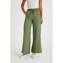 Barbora Tasarım Beli Lastikli Bağcıklı Keten Günlük Pantolon