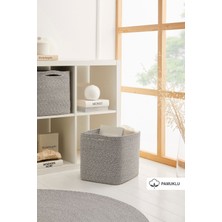 Mediterian Gri Kırçıllı Pamuklu Dolap İçi Saklama Sepeti 30x30x30 cm