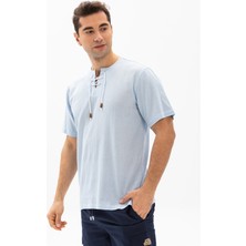 Eliş Şile Bezi Kısa Kol Şile Bezi Zımbalı Erkek Tshirt Buz Mavi
