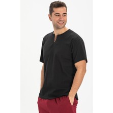 Büyük Beden Kısa Kol Şile Bezi Bisiklet Yaka Erkek Yazlık Tshirt Siyah 3003