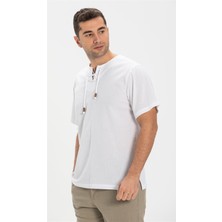 Eliş Şile Bezi Büyük Beden Kısa Kol Şile Bezi Zımbalı Erkek Tshirt Beyaz