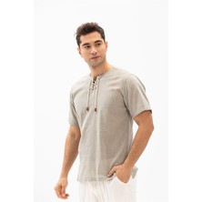 Eliş Şile Bezi Büyük Beden Kısa Kol Şile Bezi Zımbalı Erkek Tshirt Taş