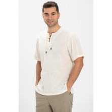 Eliş Şile Bezi Kısa Kol Şile Bezi Zımbalı Erkek Tshirt Krem