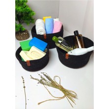 Mediterian 3'lü Hasır Jüt Organizer Sepet Takımı, Çok Amaçlı, Siyah, Küçük (0-25 çap)