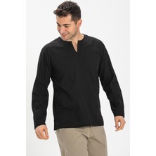 Büyük Beden Uzun Kol Şile Bezi Bisiklet Yaka Yazlık Tshirt Siyah 3003