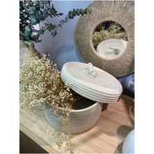 Mediterian Şık Krem Jüt Kapaklı Dekoratif Sepet, doğal ve estetik küçük boy ürün