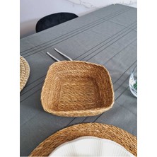 Mediterian Kare Hasır Örme Ekmek Sepeti, Çok Amaçlı, 18x18 cm, Kahverengi