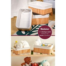 Mediterian 3'lü Bambu Kare Sepet Seti, Çok Amaçlı Dekoratif Ev Düzenleyici, Renkli, 23x27 cm