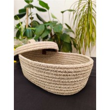 Mediterian Jüt Hasır Oval Sepet, Kapaklı Organizer, 30x20x23, şık ve kullanışlı depolama çözümü