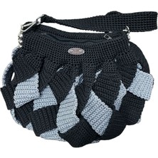 Gojo Handmade Siyah-Simli Gri Çapraz Şeritli Polyester Makrome Omuz Çantası
