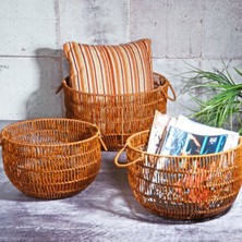 Mediterian Kahverengi Rattan Hasır Orta Boy Sepet, 36,5cm, dayanıklı ve şık depolama çözümü