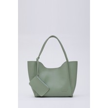 SHAKA Mint Yeşil SHK108 Çıtçıtlı Suni Deri Cüzdanlı Makyaj Çantalı Kadın El ve Omuz Çantası U:25 E:38 G:15 cm