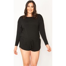 Şans Kadın Siyah Viskon Şort Tulum 65N30455